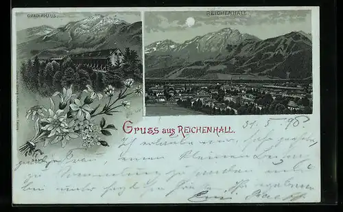 Mondschein-Lithographie Reichenhall, Teilansicht, Gradierhaus