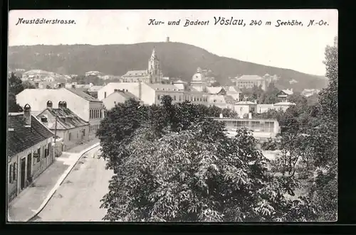 AK Vöslau, Neustädterstrasse mit Kirche