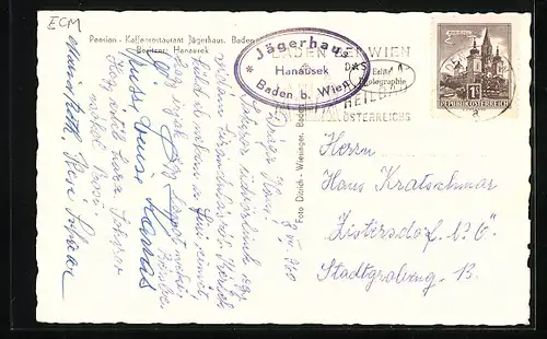 AK Baden, Gasthaus Jägerhaus Hanauseck