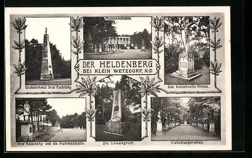 AK Klein Wetzdorf, Ruhmeshalle am Heldenberg, Grabdenkmal Graf Radetzky, Habsburgerallee
