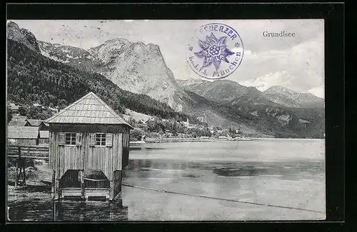 AK Grundlsee, Ortsansicht mit Bergpanorama