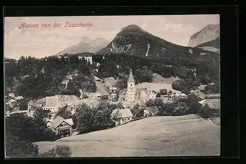 AK Aussee, Ortsansicht mit Kirche von der Tauscherin