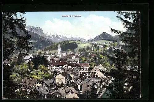 AK Bad Aussee, Ortsansicht gegen Gebirgspanorama