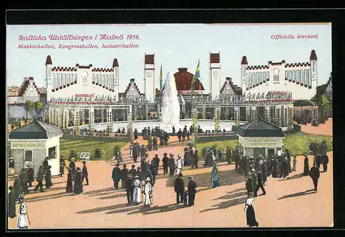 AK Malmö, Baltiska Utställningen 1914, Maskinhallen, Kongresshallen, Industrihallen