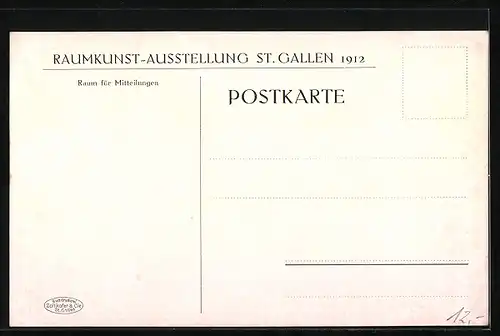 AK St. Gallen, Raumkunst-Ausstellung 1912, Raum No. 16, Empfangszimmer in afrikan. Birnbaum, poliert