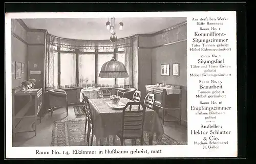 AK St. Gallen, Raumkunst-Ausstellung 1912, Raum No. 14, Esszimmer in Nussbaum gebeizt, matt