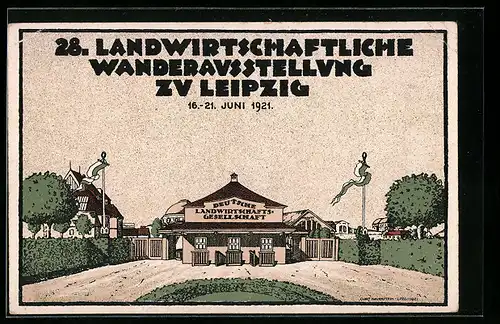 AK Leipzig, 28. Landwirtschafltiche Wanderausstellung 1921, Eingangsbereich