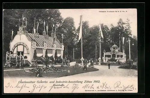 AK Zittau, Oberlausitzer Gewerbe- und Industrie-Ausstellung 1902, bei der Bindehalle