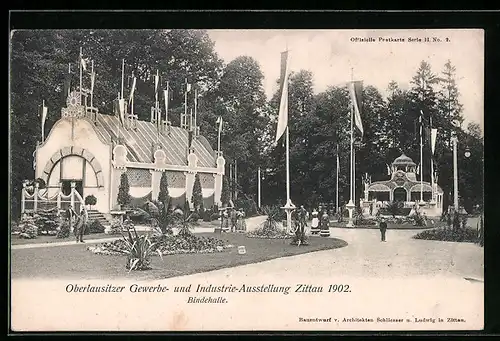 AK Zittau, Oberlausitzer Gewerbe- und Industrie-Ausstellung 1902, bei der Bindehalle