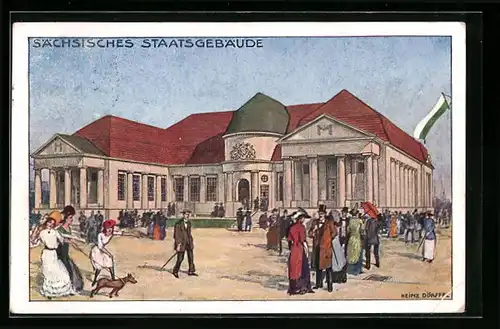 Künstler-AK Leipzig, Internationale Baufachausstellung 1913 - Sächsisches Staatsgebäude