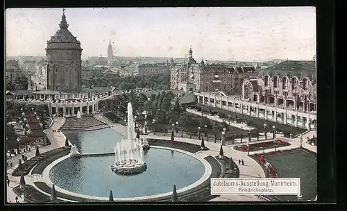AK Mannheim, Jubiläums-Ausstellung, Friedrichsplatz mit Fontäne