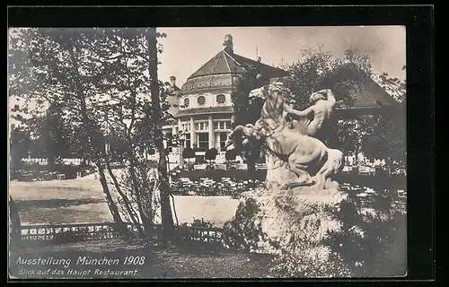 AK München, Ausstellung 1908, Blick auf das Haupt-Restaurant