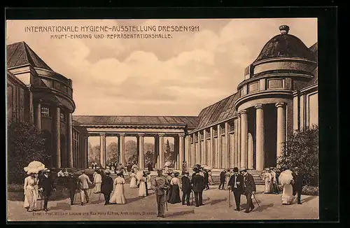 AK Dresden, Internationale Hygiene-Ausstellung 1911, Haupt-Eingang und Repräsentationshalle
