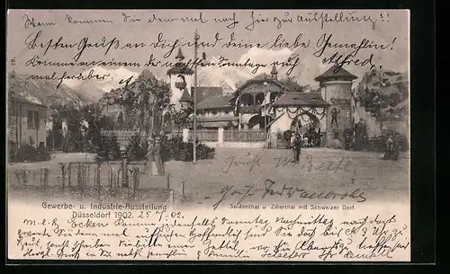 AK Düsseldorf, Gewerbe- und Industrie-Ausstellung 1902, Sulden- und Zillerthal mit Schweizer Dorf