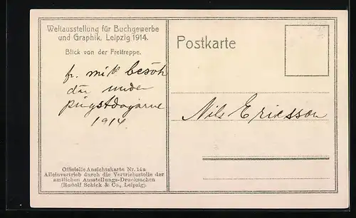 AK Leipzig, Weltausstellung für Buchgewerbe und Graphik 1914, Blick von der Freitreppe