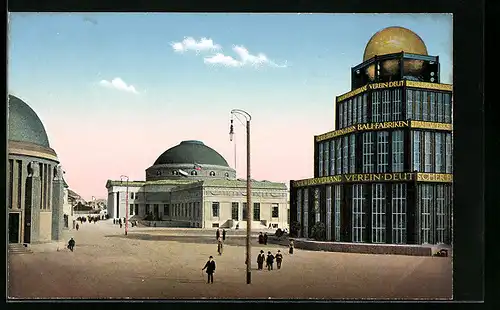 AK Leipzig, Internationale Baufachausstellung 1913, Pavillon des Stahlwerksverbands und Betonhalle