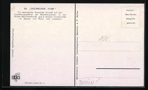 AK Berlin, Im Deutschen Dorf, Ausstellung, Ein lebensechter Gutshof auf dem Ausstellungsgeländer der Reichshauptstadt