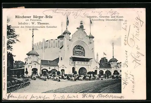 AK Düsseldorf, Industrie-, Gewerbe- und Kunst-Ausstellung 1902, Münchener Bürger-Bräu am Panorama