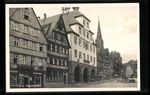 AK Calw, Marktplatz mit Häusern und Kirche