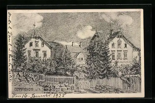 Künstler-AK Gemmrigheim a. N., Häuseransichten im Grünen