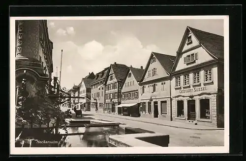 AK Neckarsulm, Strassenpartie mit Brunnen
