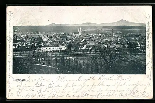 AK Göppingen, Ortsansicht mit Bergen