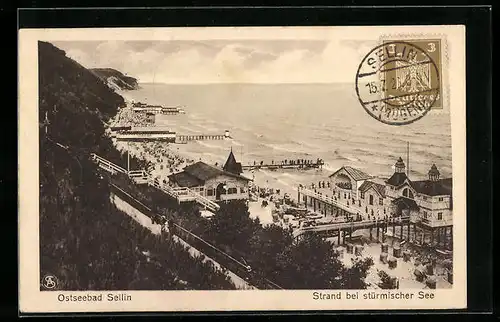 AK Ostseebad Sellin, Strand bei stürmischer See