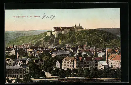 AK Heidenheim a. d. Brenz, Ortsansicht mit Blick auf Schloss