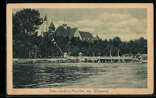 AK Berlin-Wannsee, Schwedischer Pavillon mit Steg