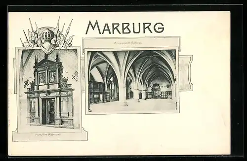 AK Marburg /Lahn, Rittersaal im Schloss mit Portal