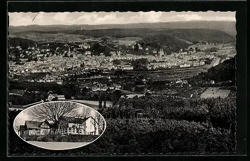 AK Marburg /Lahn, Waldgaststätte Hansenhaus rechts F. Schmenner, Gesamtansicht aus der Vogelschau
