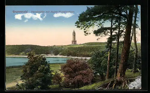 AK Berlin-Grunewald, Havelpartie mit Kaiser Wilhelmsturm