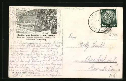 AK Gutenberg, Gasthof und Pension zum Löwen