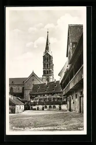 AK Bamberg, alte Hofhaltung mit Dom-West-Turm