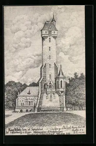 AK Marburg in Hessen, Kaiser-Wilhelm-Turm auf Spiegelslust