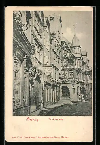 AK Marburg, Alte Häuser in der Wettergasse