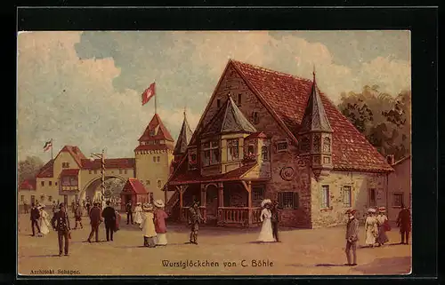 Künstler-AK Hamburg, 16. Deutsches Bundesschiessen 1909, Gasthaus Wurstglöckchen von C. Böhle