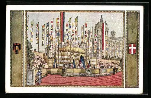 Künstler-AK Wien, 10. Deutsches Sängerbundesfest 1928, Festzelt am Burgring