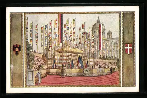 Künstler-AK Wien, 10. Deutsches Sängerbundesfest 1928, Festzelt am Burgring