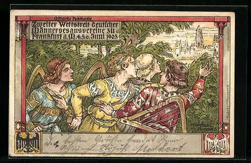 Künstler-AK Frankfurt a. M., Zweiter Wettstreit deutscher Männergesangsvereine 1903, Sänger mit Leiern