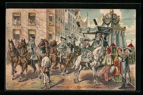 Künstler-AK Köln, Die Funkenartillerie im Kölner-Rosenmontagszug, Fasching