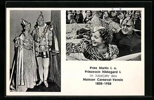 AK Mainz, Mainzer Carneval-Verein im Jubeljahr 1838-1938, Prinz Martin l. u. Prinzessin Hildegard