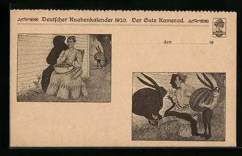 AK optische Täuschung, Schattenbild Osterhase, Deutscher Knabenkalender 1920, der gute Kamerad