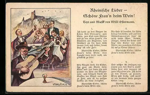 AK Lied Schöne Frau beim Wein!, Gesellige Runde