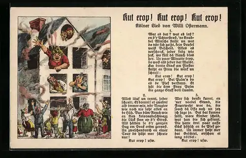 AK Köln, Lied Rut erop Rut erop Rut erop!, Haus in Brand