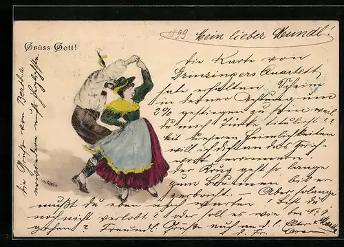 AK Paar in Tracht beim Volkstanz