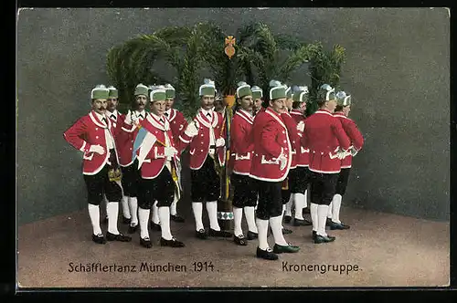 AK München, Schäfflertanz 1914, Kronengruppe