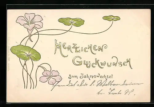 AK Blumen und Blätter im Jugendstil, Neujahrsgruss