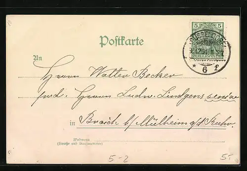 AK Blumen und Blätter im Jugendstil, Neujahrsgruss