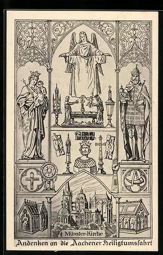 Künstler-AK Aachen, Heiligtumsfahrt, Münster-Kirche, Kapelle, Engel mit Hemd Jesu